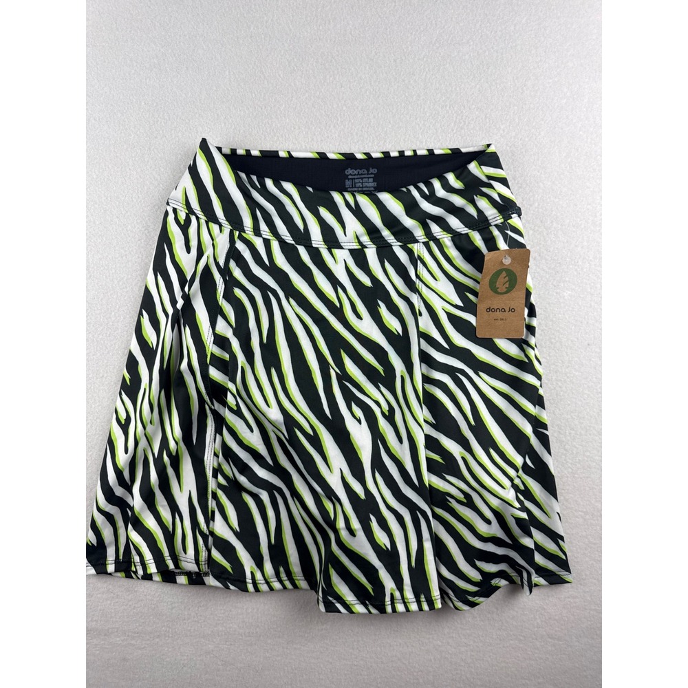 Dona Jo JoJo Skirt Safari Zebra Print Athletic Skort Neon Green Black White M